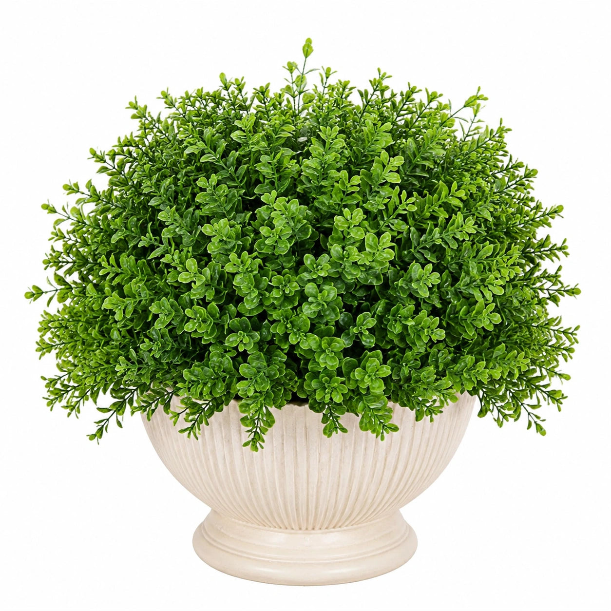 Boule de buis artificiel vert en pot crème
