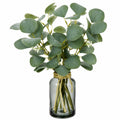 Bouquet artificiel de feuilles d'eucalyptus avec vase en verre transparent