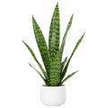 Plante artificielle Sansevieria verte avec pot en céramique blanc, 60 cm