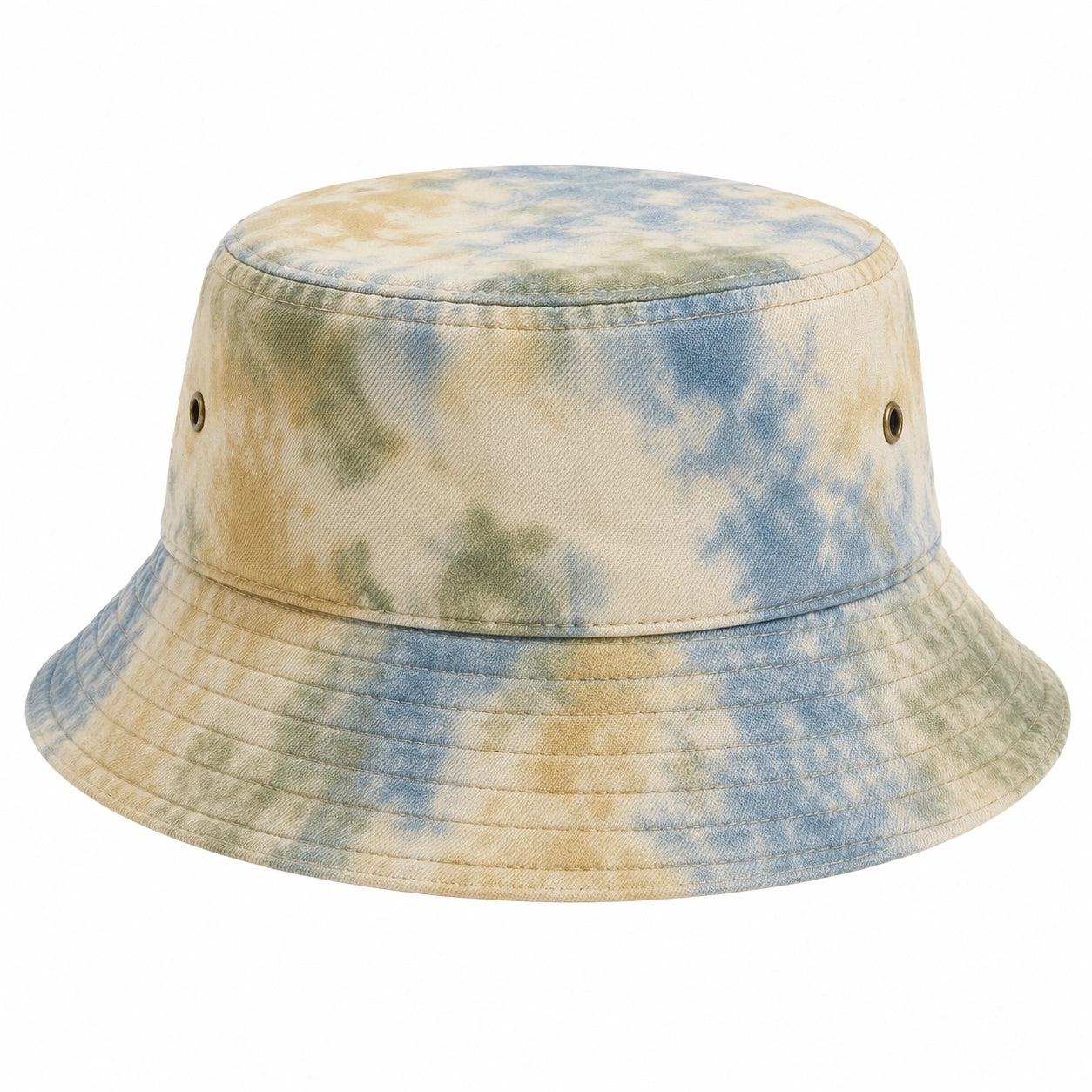 Chapeau Bob Unisexe Motif Tie-Dye Bleu, Vert et Beige