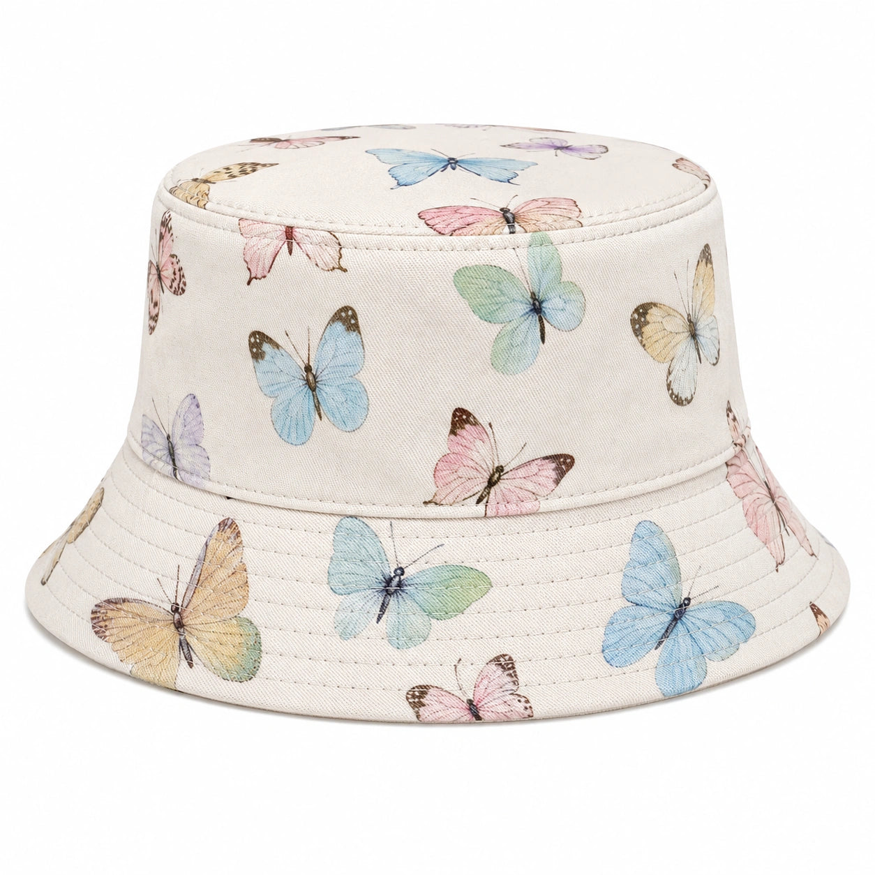 Chapeau Bob Beige avec Imprimé Papillons Multicolores