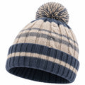 Bonnet d'Hiver à Pompon Rayé Bleu et Beige