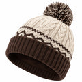 Bonnet d'hiver à pompon beige et marron