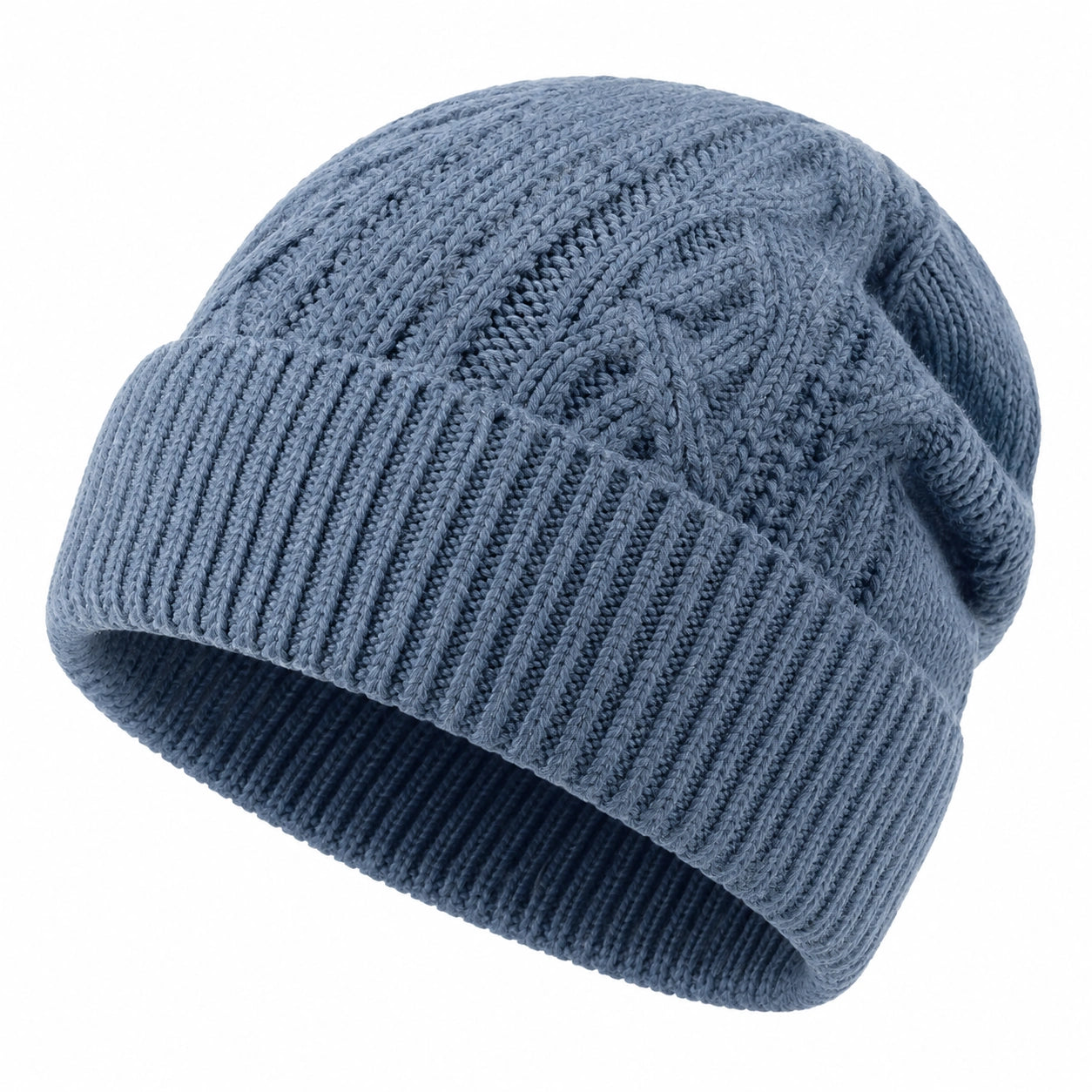 Bonnet tricoté torsadé bleu pour adulte