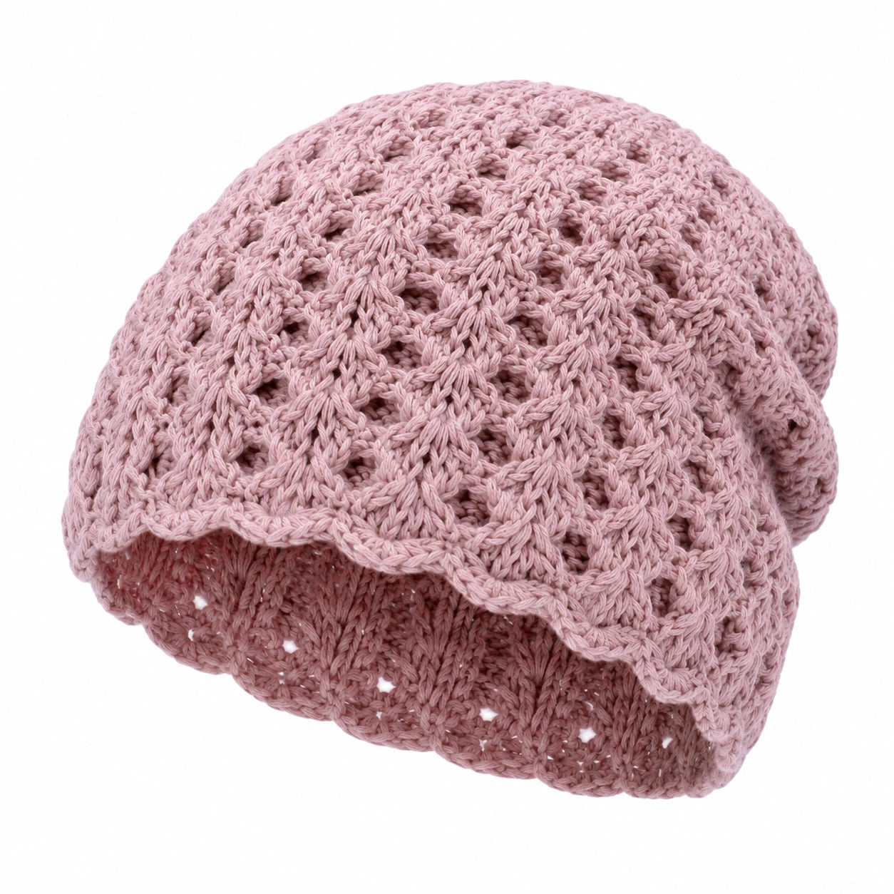 Bonnet en tricot ajouré rose tendre pour adultes