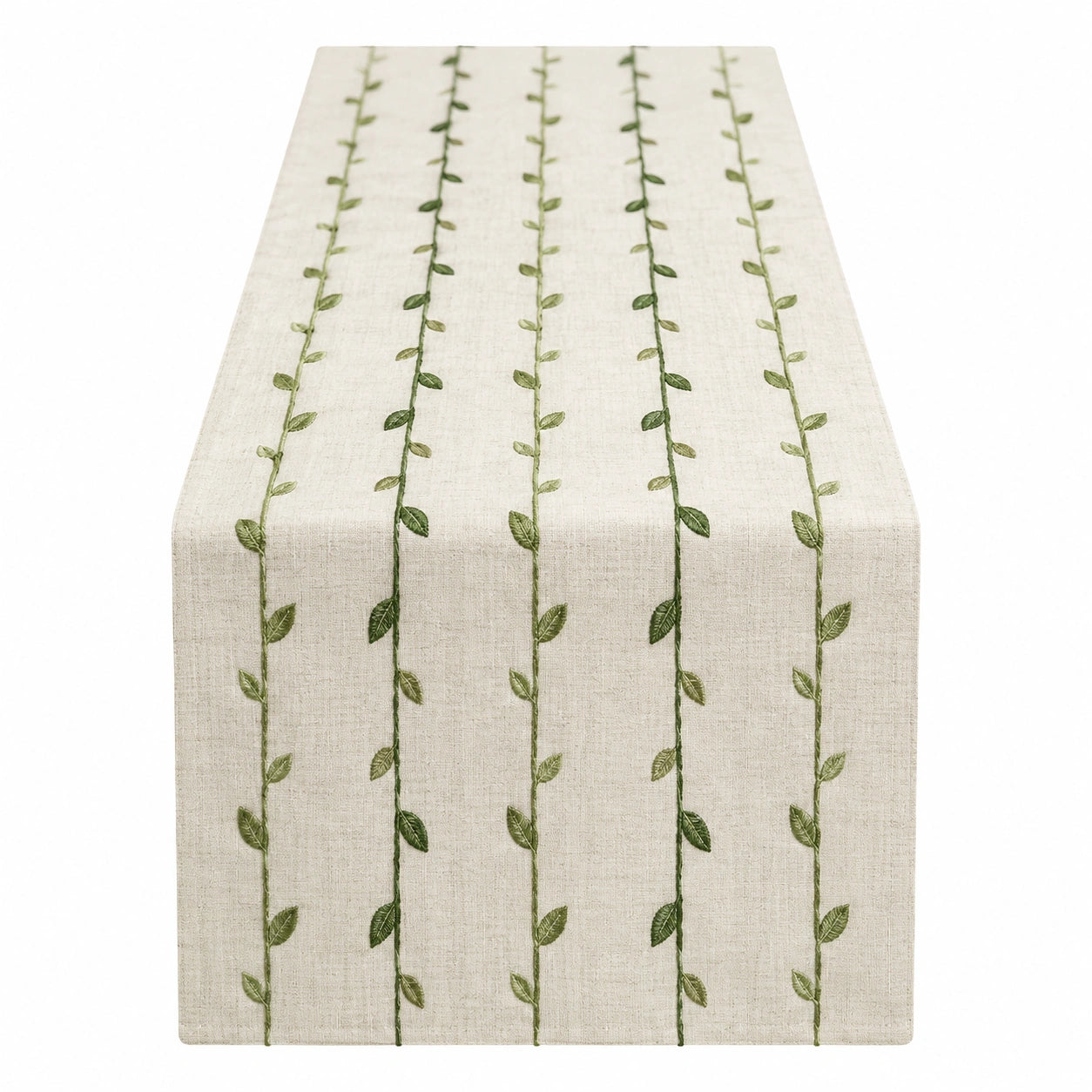Chemin de Table Brodé Feuilles Vertes