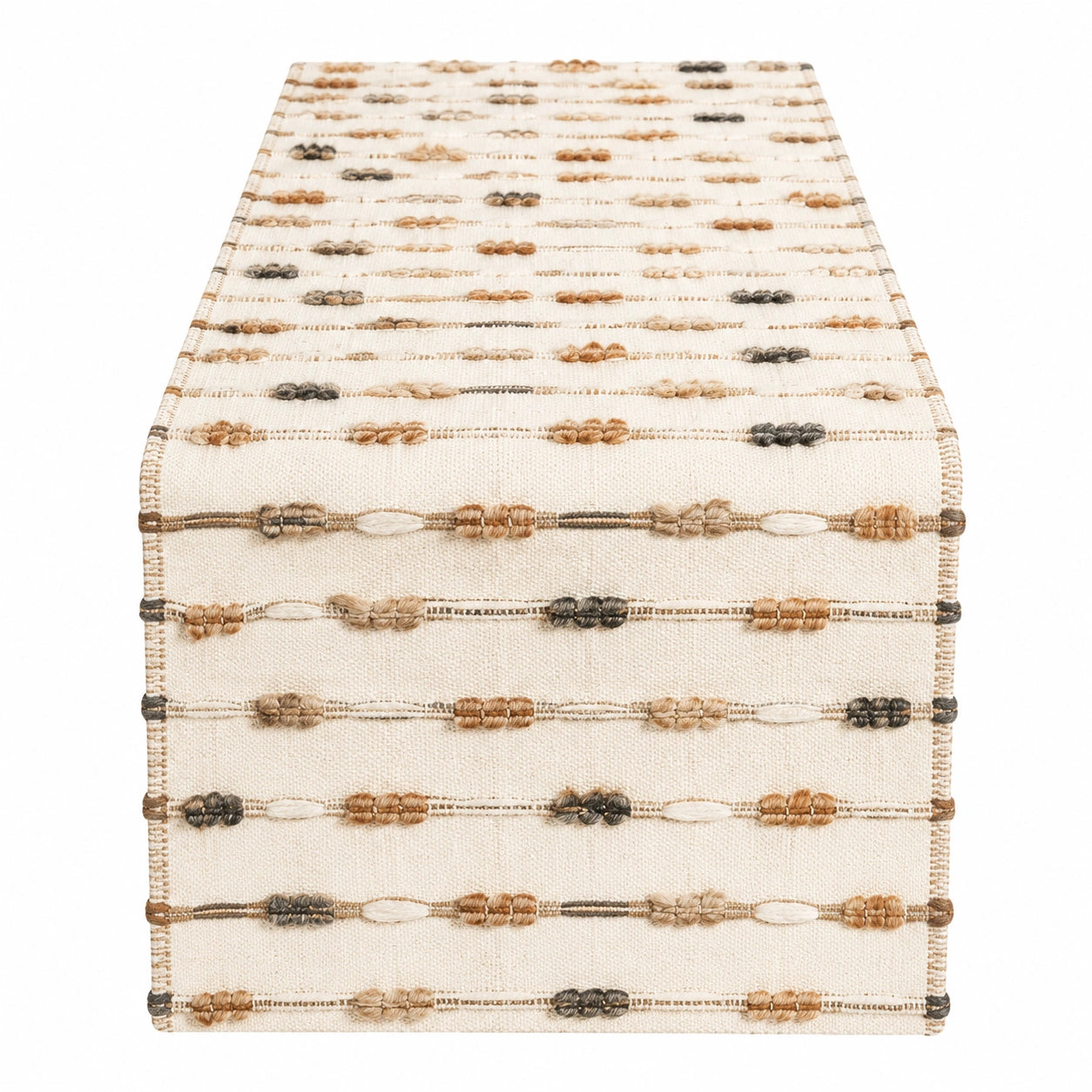 Chemin de Table Tissé Géométrique Beige, Marron et Noir 150x40cm