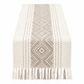 Chemin de Table Bohème Beige Motif Géométrique avec Franges