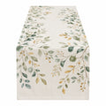 Chemin de Table Élégant Motif Feuillage Vert et Beige