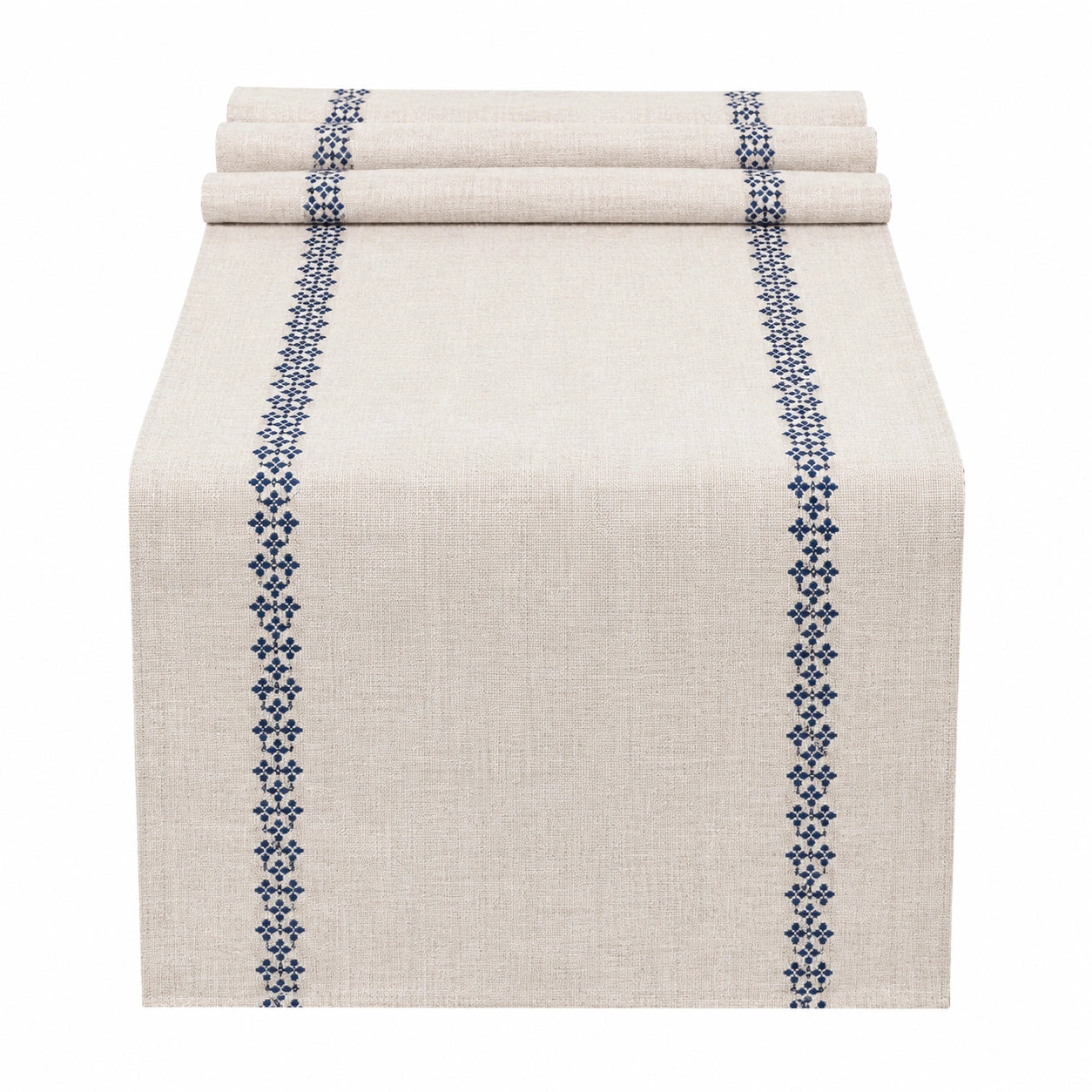Chemin de Table Beige avec Motif Brodé Bleu