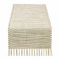 Chemin de Table Tissé à Franges Beige et Vert 180x35 cm
