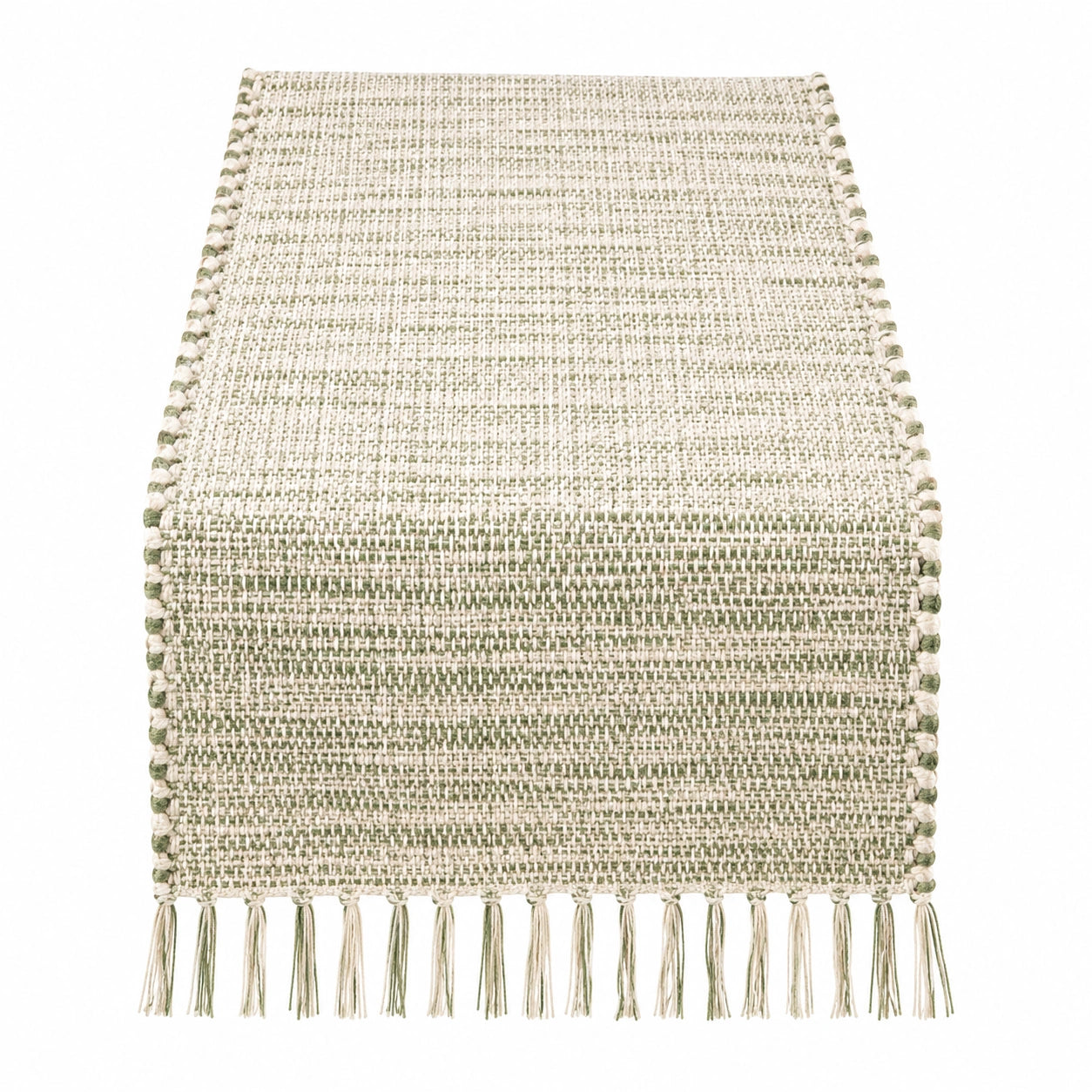 Chemin de Table Tissé à Franges Beige et Vert 180x35 cm