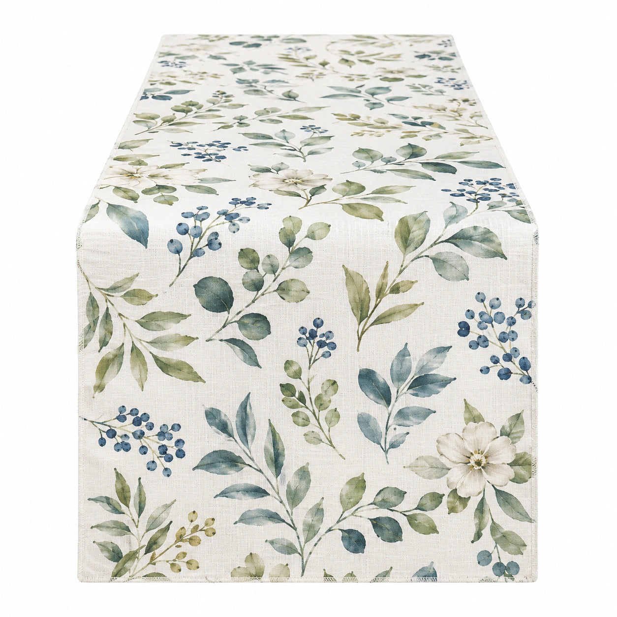 Chemin de table motif floral 180x33 cm vert et bleu