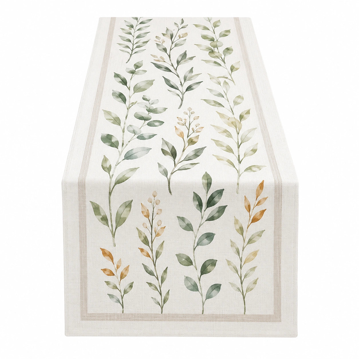 Chemin de Table Imprimé à Motif Feuilles Vertes 150x40cm