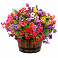 Composition florale artificielle en pot tonneau multicolore