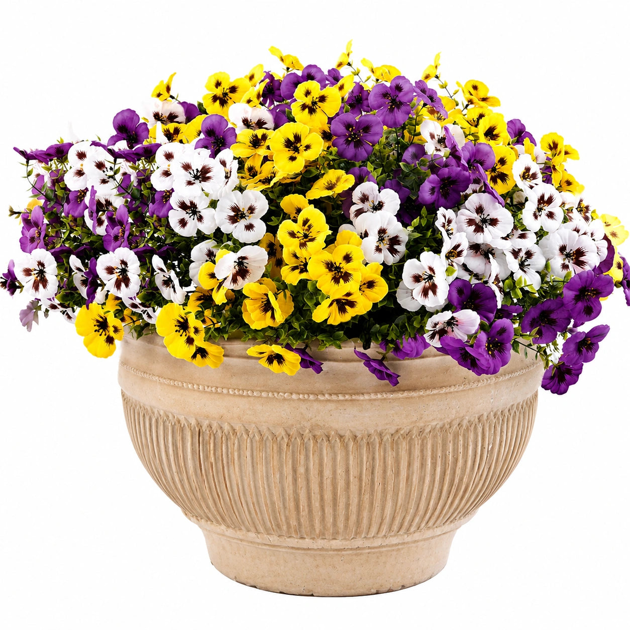 Bouquet de Pensées Artificielles Multicolores avec Pot Céramique